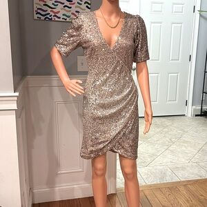 Badgley Mischka Champagne Sequin Dress Size 6